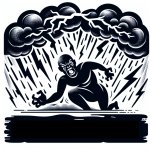 angry man in rainstorm