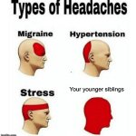 Types of Headaches meme | Your younger siblings | image tagged in types of headaches meme | made w/ Imgflip meme maker