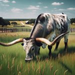 Texas Longhorn Cow in a field