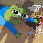 Pepe crying over spilled fast food