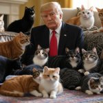 Donald Trump surround by cats
