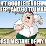Helmg naw! | DON'T GOOGLE "ENDERMAN SHEEP" AND GO TO IMAGES; WORST MISTAKE OF MY LIFE | image tagged in don't go to x worst mistake of my life | made w/ Imgflip meme maker