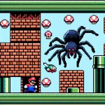 Orb-weaver spider chasing Mario through Super Mario Bros level 1