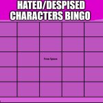 hated/despised characters bingo