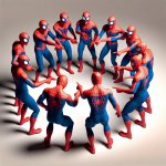 9 spiderman pointing at each other