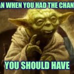 yoda | RAN WHEN YOU HAD THE CHANCE; YOU SHOULD HAVE | image tagged in yoda | made w/ Imgflip meme maker