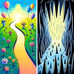 Diverting path, one leading to celebration and happiness, the ot