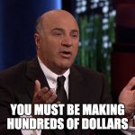 Working hard for little money | YOU MUST BE MAKING HUNDREDS OF DOLLARS | image tagged in kevin o'leary mr wonderful | made w/ Imgflip meme maker