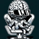 a brain man sitting on a chair with sunglasses