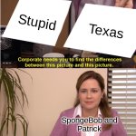 that one spongebob episode be like: | Stupid; Texas; SpongeBob and
Patrick | image tagged in memes,they're the same picture | made w/ Imgflip meme maker