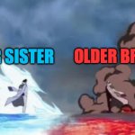 Older sister vs Older brother | OLDER BROTHER; OLDER SISTER | image tagged in aokiji vs akainu | made w/ Imgflip meme maker