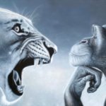 Thinking monkey and lion
