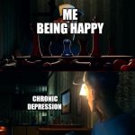 Depression | ME BEING HAPPY; CHRONIC DEPRESSION | image tagged in tf2,team fortress 2,tf2 scout,depression,horror | made w/ Imgflip meme maker