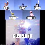 Power Rangers | CRIME; GREY; DIRTY; GHETTO; SMELLY; CLEVELAND | image tagged in power rangers | made w/ Imgflip meme maker