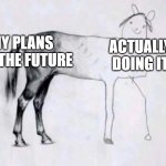Horse Drawing | MY PLANS FOR THE FUTURE; ACTUALLY DOING IT | image tagged in horse drawing | made w/ Imgflip meme maker