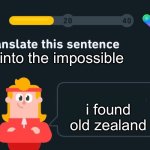 old zealand | into the impossible; i found old zealand | image tagged in translate this sentence | made w/ Imgflip meme maker