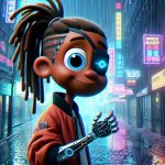 peter griffin cyberpubnk with bionic arm, eye patch, dreads and