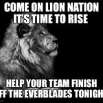 the lion.. | COME ON LION NATION IT’S TIME TO RISE; HELP YOUR TEAM FINISH OFF THE EVERBLADES TONIGHT | image tagged in the lion | made w/ Imgflip meme maker