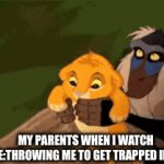 True story | MY PARENTS WHEN I WATCH YOUTUBE:THROWING ME TO GET TRAPPED IN IMGFLIP | image tagged in gifs,funny,lion king,youtube | made w/ Imgflip video-to-gif maker