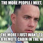 Build a cabin | THE MORE PEOPLE I MEET, THE MORE I JUST WANT TO BUILD A REMOTE CABIN IN THE WOODS. | image tagged in memes,and just like that,peaceful,no drama | made w/ Imgflip meme maker