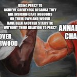 Arm wrestling meme template | USING PERCY TO ACHIEVE GREATNESS BECAUSE THEY ARE INSIGNIFICANT NOBODIES ON THEIR OWN AND WOULD HAVE BEEN ANOTHER STATISTIC WITHOUT THEIR RELATION TO PERCY; ANNABETH CHASE; GROVER UNDERWOOD | image tagged in arm wrestling meme template | made w/ Imgflip meme maker