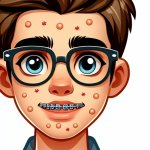 a teenager who looks like a nerd has braces and acne,has no glas