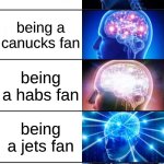 it's just my opinion ok | being a leafs fan; being a canucks fan; being a habs fan; being a jets fan; being a coyotes fan | image tagged in 5-tier expanding brain,nhl | made w/ Imgflip meme maker