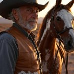 Elderly cowboy and his horse