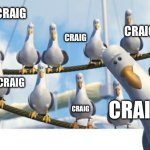 Craig seagull | CRAIG; CRAIG; CRAIG; CRAIG; CRAIG; CRAIG | image tagged in finding nemo seagulls | made w/ Imgflip meme maker