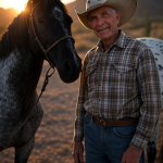 Elderly cowboy and his horse