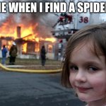 Disaster Girl Meme | ME WHEN I FIND A SPIDER | image tagged in memes,disaster girl | made w/ Imgflip meme maker