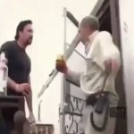 old man falling down stairs
