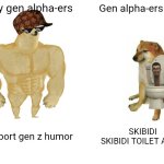 Buff Doge vs. Cheems Meme | Early gen alpha-ers; Gen alpha-ers now; I support gen z humor; SKIBIDI SKIBIDI TOILET AHHH | image tagged in memes,buff doge vs cheems | made w/ Imgflip meme maker