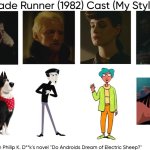 Blade Runner (1982) Cast (My Style) | image tagged in blade runner 1982 cast my style,meme,memes,blade runner,spoof cast,characters | made w/ Imgflip meme maker