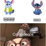 Hmm... Chum Chum Chilla looks familiar... | CHUM CHUM CHILLA FROM 'CHIP CHILLA'; STITCH | image tagged in coincidence i think not,stitch,chip | made w/ Imgflip meme maker