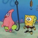 Spongebob watching Patrick on a hook template
