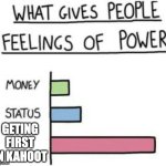 What Gives People Feelings of Power | GETING FIRST IN KAHOOT | image tagged in what gives people feelings of power | made w/ Imgflip meme maker