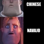 Mr Incredible becoming confused | LANGUAGES; ENGLISH; SPANISH; GERMAN; RUSSIAN; CHINESE; NAVAJO; XHOSA; ANCIENT ALBANIAN SIGN LANGUAGE; THAT YOUTUBER'S DRAGON LANGUAGE; ALL OF THEM | image tagged in mr incredible becoming confused | made w/ Imgflip meme maker