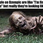 Careful What You Wish For | People on Ozempic are like "I'm finally thin" but really they're looking like... | image tagged in walking dead zombie | made w/ Imgflip meme maker