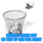 Having a clear out or tidy up can make you feel better | HAVING A CLEAR OUT OR TIDY UP CAN FEEL GREAT | image tagged in declutter,clear out,tidy up | made w/ Imgflip meme maker