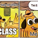 This Is Fine | Me: opens a bag of chips; THE CLASS; Me | image tagged in memes,this is fine | made w/ Imgflip meme maker
