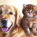 Kitten riding cute dog
