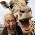 man giraffe laugh
