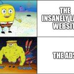 true | THE INSANELY LAGGY  WEBSITE; THE ADS | image tagged in weak vs strong spongebob | made w/ Imgflip meme maker