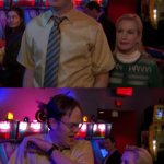 Angela sneaking up on dwight