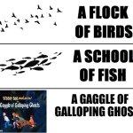 Boo! | A GAGGLE OF
GALLOPING GHOSTS | image tagged in a blank of blank,scooby doo,shaggy,ghosts,monsters,mystery | made w/ Imgflip meme maker