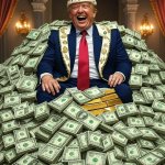 King Trump sitting on a pile of taxpayer money and gold