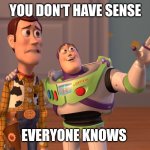 X, X Everywhere | YOU DON'T HAVE SENSE; EVERYONE KNOWS | image tagged in memes,x x everywhere | made w/ Imgflip meme maker