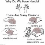 where's my white knuckle fans? | grub; grub; grub; grub | image tagged in why do we have hands all blank | made w/ Imgflip meme maker