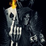 edgy skeleton with a card